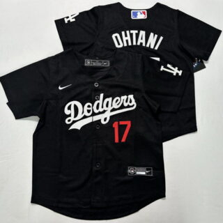 Toddler Los Angeles Dodgers #17 Shohei Ohtani Black Stitched Baseball Jersey