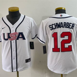 Youth USA Baseball #12 Kyle Schwarber White 2026 World Baseball Classic Home Stadium Stitched Baseball Jersey