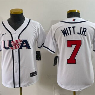 Youth USA Baseball #7 Bobby Witt Jr. White 2026 World Baseball Classic Home Stadium Stitched Baseball Jersey