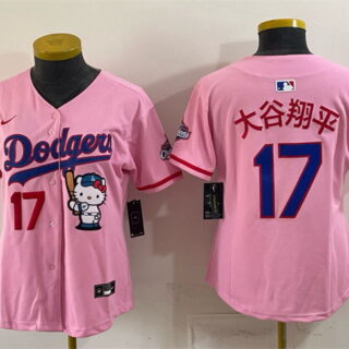 Youth Los Angeles Dodgers #17 Shohei Ohtani Pink Hello Kitty Night 2025 World Series Champions Patch Stitched Baseball Jersey