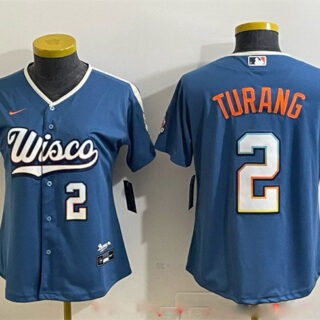 Youth Milwaukee Brewers #2 Brice Turang Mineral Blue 2026 City Connect Stadium Stitched Baseball Jersey