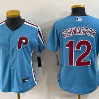 Youth Philadelphia Phillies #12 Kyle Schwarber Blue Stitched Jersey