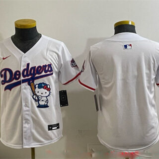 Youth Los Angeles Dodgers Blank White Hello Kitty Night 2025 World Series Champions Patch Stitched Baseball Jersey