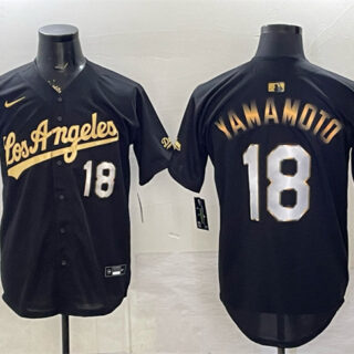 Men's Los Angeles Dodgers #18 Yoshinobu Yamamoto Black Gold Limited Stitched Baseball Jersey