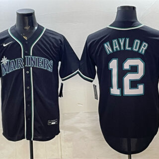 Men's Seattle Mariners #12 Josh Naylor 2026 Fashion Replica Black Out Stitched Baseball Jersey