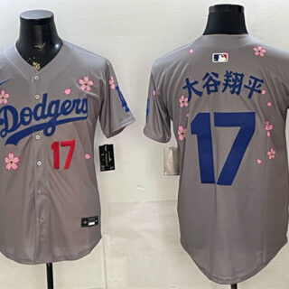 Men's Los Angeles Dodgers #17 Shohei Ohtani Grey 2025 Tokyo Series Limited Stitched Baseball Jersey