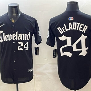 Men's Cleveland Guardians #24 Chase DeLauter Black Gothic Vapor Premier Limited Stitched Baseball Jersey