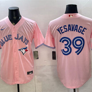 Men's Toronto Blue Jays #39 Trey Yesavage Pink 50 Seasons Patch Stitched Baseball Jersey