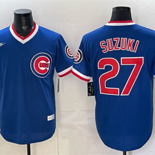 Men's Chicago Cubs #27 Seiya Suzuki Royal 150th Anniversary Throwback Vapor Limited Stitched Baseball Jersey
