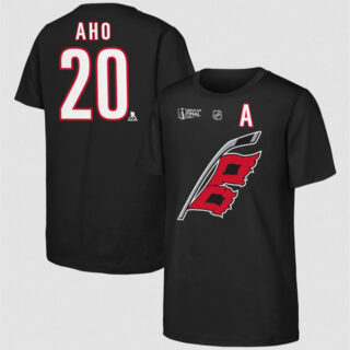 Men's Carolina Hurricanes #20 Sebastian Aho Outerstuff Black 2026 Stanley Cup Final Name & Number T-Shirt