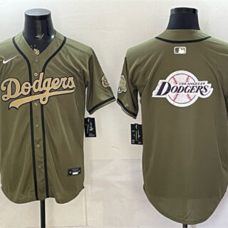 Men's Los Angeles Dodgers Team Big Logo Olive 2026 Armed Forces Day Stitched Baseball Jersey