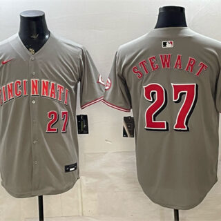 Men's Cincinnati Reds #27 Sal Stewart Grey Road Limited Stitched Baseball Jersey