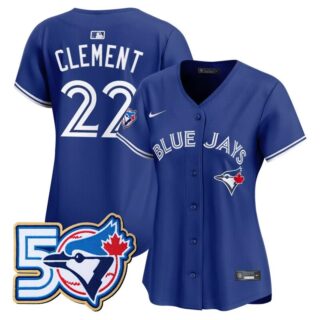 Women'sToronto Blue Jays #22 Ernie Clement Nike Royal 50th Anniversary Alternate Limited Jersey