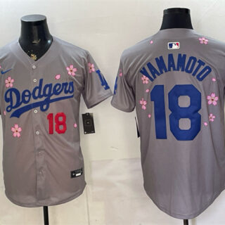 Men's Los Angeles Dodgers #18 Yoshinobu Yamamoto Grey 2025 Tokyo Series Limited Stitched Baseball Jersey