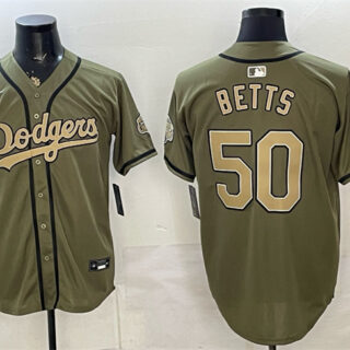 Men's Los Angeles Dodgers #50 Mookie Betts Olive 2026 Armed Forces Day Stitched Baseball Jersey
