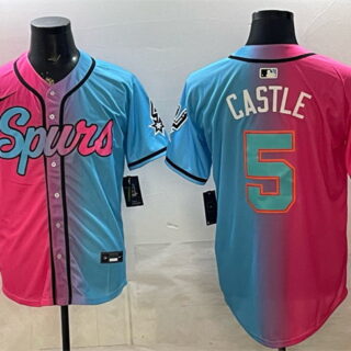 Men's San Antonio Spurs #5 Stephon Castle Pink Blue Limited Stitched Baseball Jersey