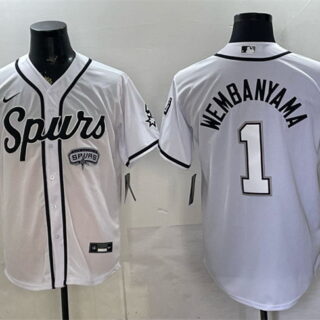 Men's San Antonio Spurs #1 Victor Wembanyama White Stitched Baseball Jersey