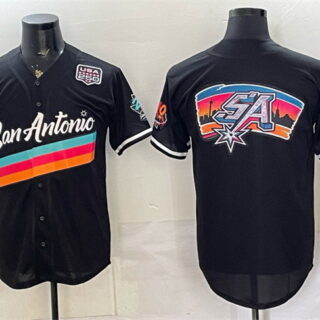 Men's San Antonio Spurs Team Big Logo Black USA 250' Patch City Edition Stitched Baseball Jersey