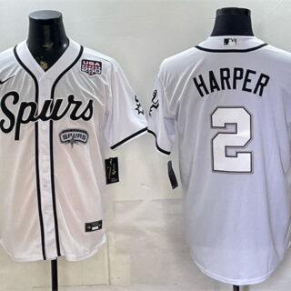 Men's San Antonio Spurs #2 Dylan Harper White USA 250' Patch Stitched Baseball Jersey