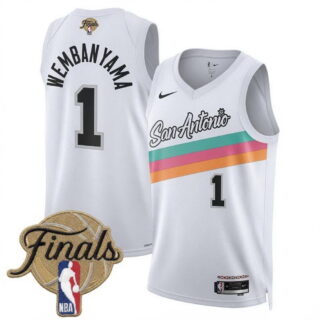 Men's San Antonio Spurs #1 Victor Wembanyama White 2026 Finals Patch Stitched Basketball Jersey