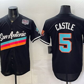 Men's San Antonio Spurs #5 Stephon Castle Black USA 250' Patch City Edition Stitched Baseball Jersey
