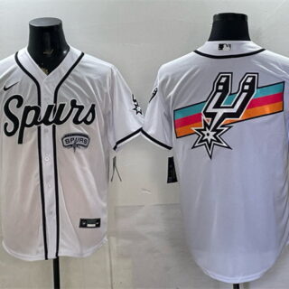 Men's San Antonio Spurs Team Big Logo White Stitched Baseball Jersey