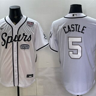 Men's San Antonio Spurs #5 Stephon Castle White USA 250' Patch Stitched Baseball Jersey