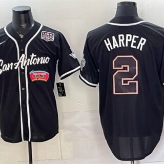 Men's San Antonio Spurs #2 Dylan Harper Black USA 250' Patch Stitched Baseball Jersey