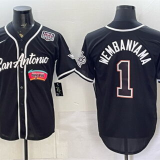 Men's San Antonio Spurs #1 Victor Wembanyama Black USA 250' Patch Stitched Baseball Jersey