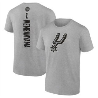 Men's San Antonio Spurs #1 Victor Wembanyama Heather Gray Name & Number T-Shirt