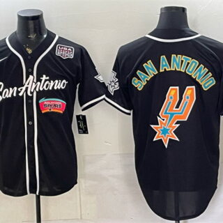 Men's San Antonio Spurs Team Big Logo Black USA 250' Patch Stitched Baseball Jersey