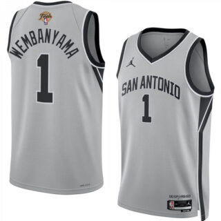 Men's San Antonio Spurs #1 Victor Wembanyama Grey 2026 Finals Patch Stitched Basketball Jersey