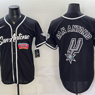 Men's San Antonio Spurs Team Big Logo Black Stitched Baseball Jersey
