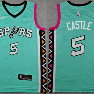 Men's San Antonio Spurs #5 Stephon Castle Teal City Edition Stitched Basketball Jersey
