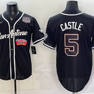 Men's San Antonio Spurs #5 Stephon Castle Black USA 250' Patch Stitched Baseball Jersey