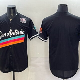 Men's San Antonio Spurs Blank Black USA 250' Patch City Edition Stitched Baseball Jersey