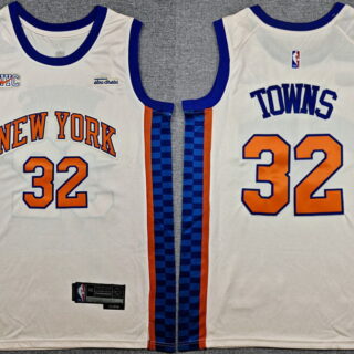 Men's New Yok Knicks #32 Karl-Anthony Towns Cream 2024-25 City Edition Stitched Basketball Jersey