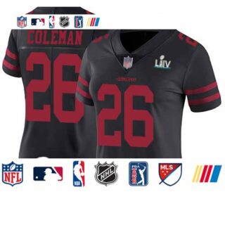49ers #26 Tevin Coleman Black Alternate Super Bowl LIV Bound Women's Stitched Football Vapor Untouchable Limited Jersey