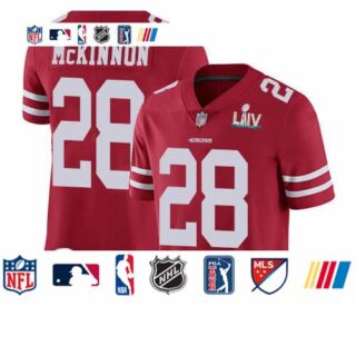 49ers #28 Jerick McKinnon Red Team Color Super Bowl LIV Bound Men's Stitched Football Vapor Untouchable Limited Jersey