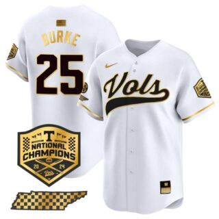 Blake Burke Jersey #25 Tennessee Volunteers Baseball 2024 Champions Vapor Premier White Gold
