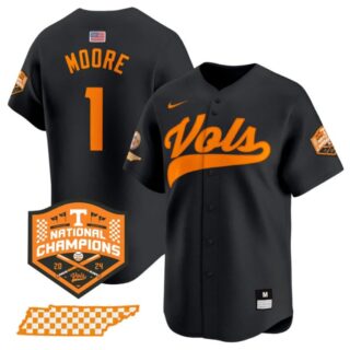 Christian Moore Jersey #1 Tennessee Volunteers Baseball 2024 Champions Vapor Premier Limited Black