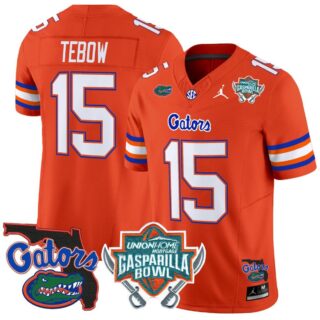 Tim Tebow Jersey #15 Florida Gators 2025 Gasparilla Bowl Patch Orange