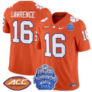 Trevor Lawrence Jersey #16 Clemson Tigers 2024 ACC Championship Patch Orange