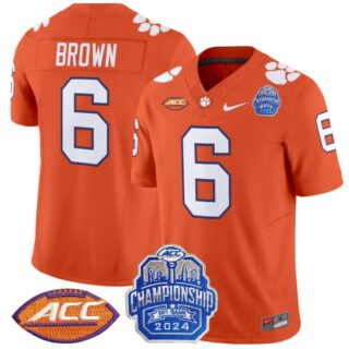 Tyler Brown Jersey #6 Clemson Tigers 2024 ACC Championship Patch Orange