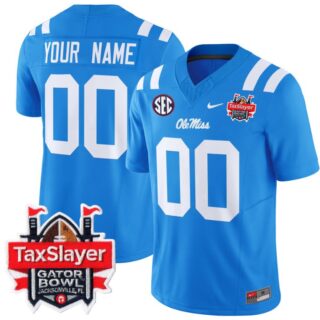 Custom Ole Miss Rebels Jersey 2024 Gator Bowl Patch Football V2 Powder Blue