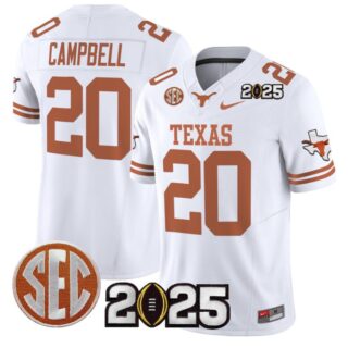 Earl Campbell Jersey #20 Texas Longhorns 2025 CFP Final Patch White