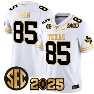 Gunnar Helm Jersey #85 Texas Longhorns 2025 CFP Final Patch White Gold