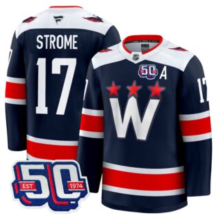 Men Dylan Strome Jersey #17 Washington Capitals Team 50th V2 Stitched Navy