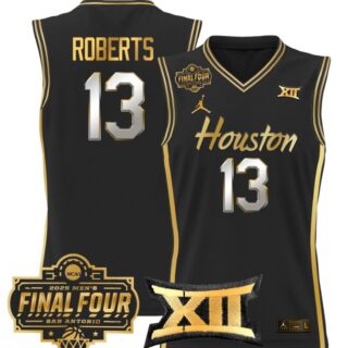 J'Wan Roberts Jersey #13 Houston Cougars 2025 Final Four Patch Black Gold