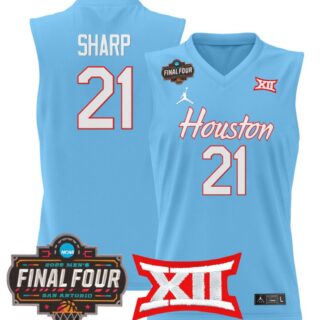 Emanuel Sharp Jersey #21 Houston Cougars 2025 Final Four Patch Stitched Blue